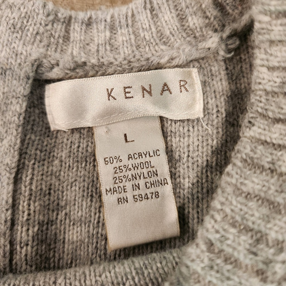 Kenar Sweater Women Large Gray Excellent Back Zipper Wool Blend Pullover